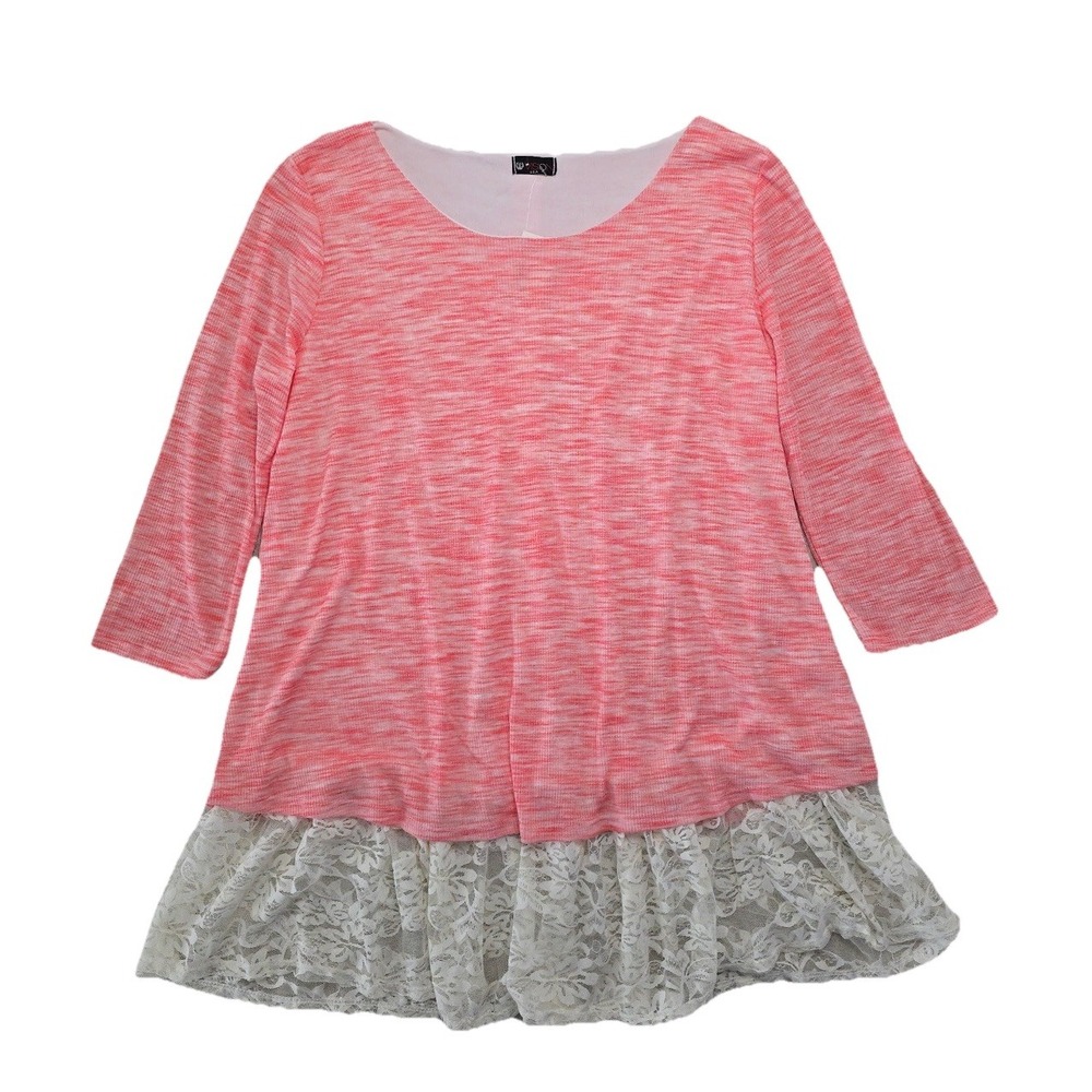 Vtg Vision USA Tunic Women's M Pink Heather Lace Ruffle Button Back Boho US NEW